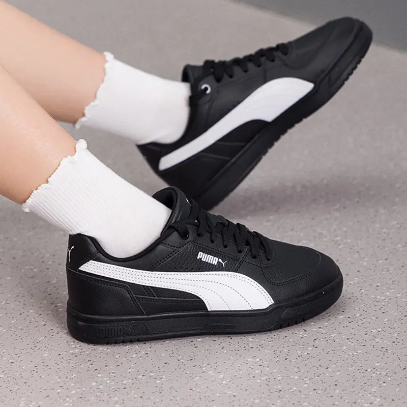 Puma Unisex Low Top Skate Sneakers 400707-25 Black White Wide Flat Laces Non-Loosen Rubber Outsole Classic Casual Street Shoes