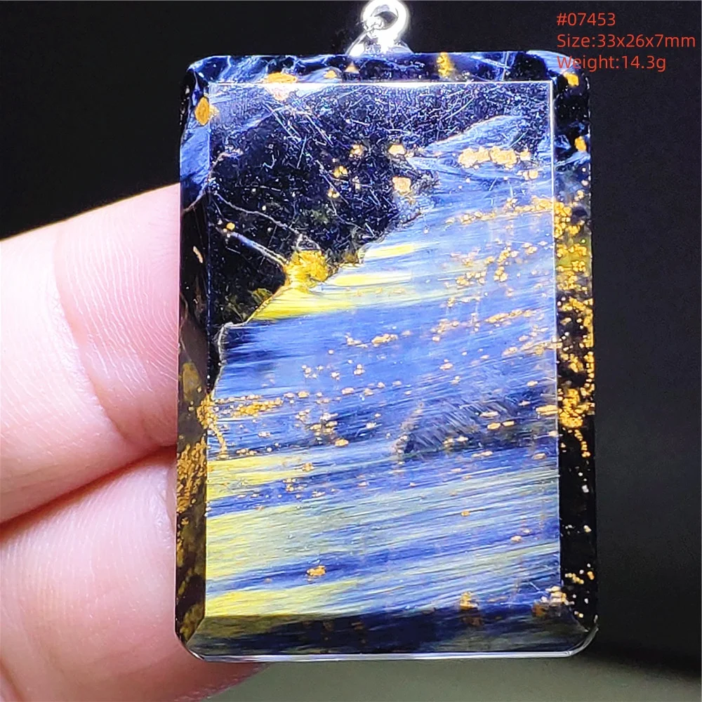 Natural Blue Yellow Pietersite Chatoyant Pendant Namibia Rectangle Women Men Cat Eye Fire Pietersite Jewelry Rare AAAAAA