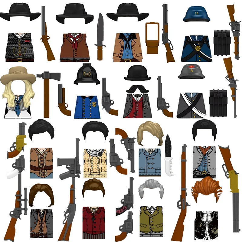 Figurines de soldats américains militaires MOC, blocs de construction, cow-boy de l'Ouest américain, armes de guerre, armée, police, pistolet, garde, détective, briques, jouet, cadeau