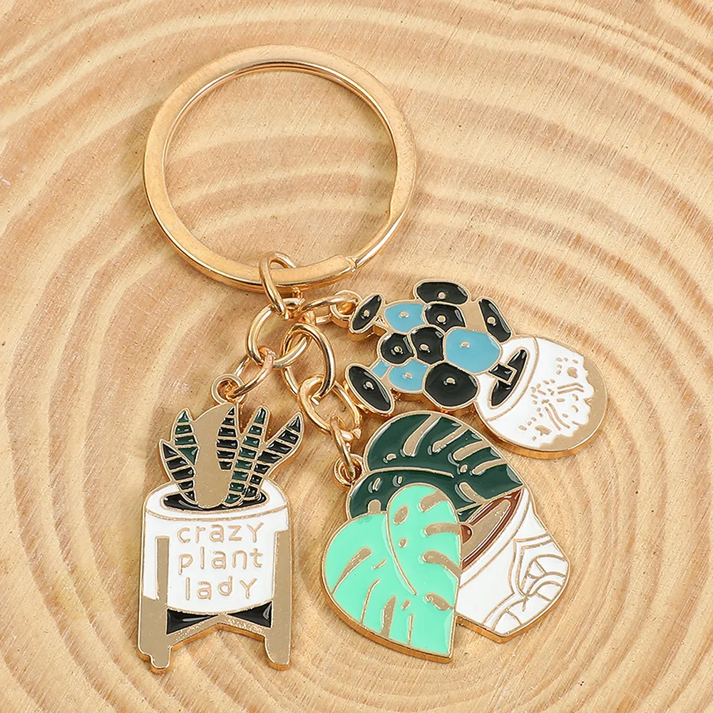 Fashion Cactus Potted Plant Enamel Keychain Charm for Women Creative Trendy Bag Accessory Gift for Plant Lovers