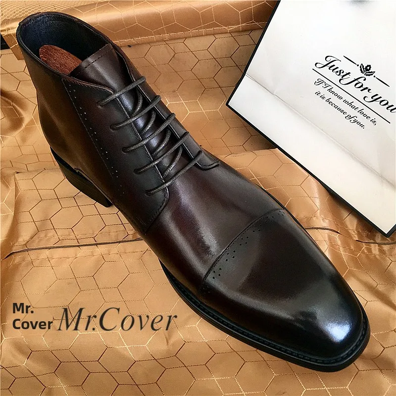 

Genuine Leather Men's Boots High Top Busin Formal oes Carved Boots ort Boots Rubber Outsole Leather Lined