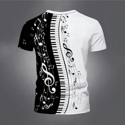 Piano Note 3D Printing T Shirt For Men Daily Black And White Short Sleeve Round Neck Striped Shirt Oversize Loose T-shirt Top