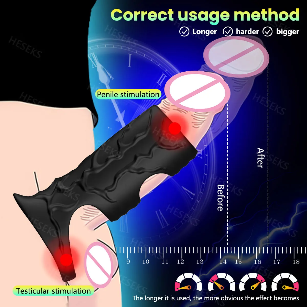 HESEKS Vibrating Penis Sleeve Cock Ring Adult Sex Toys Penis Extender for Men Testicles G Spot Stimulation Penis Ring Vibrator