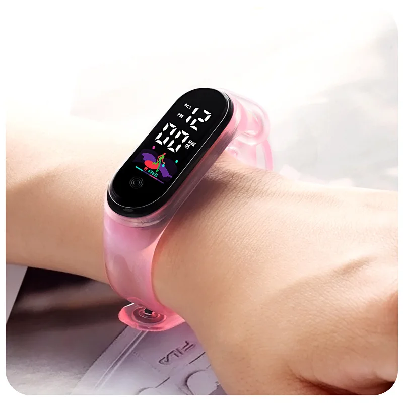 Fashion Transparent Candy Color Children Watches Boy Girls Sports Silicone Waterproof Watch LED Digital Kids Watch Birthday Gift
