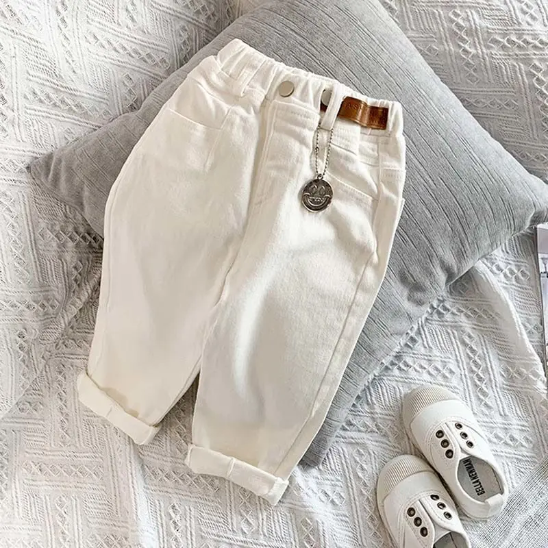 Boys and Girls\' Pants Spring and Autumn Children\'s Casual Pants Fashionable Korean Trousers Baby White Elastic Pants