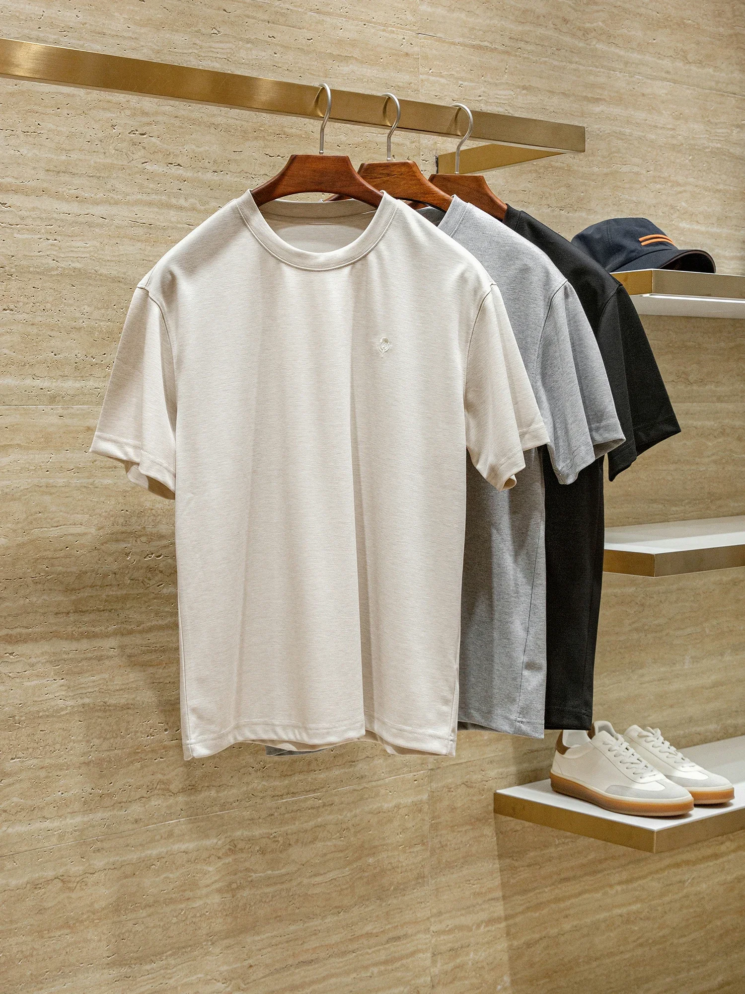 

LP exquisite embroidery old money style men's summer round neck short-sleeved T-shirt