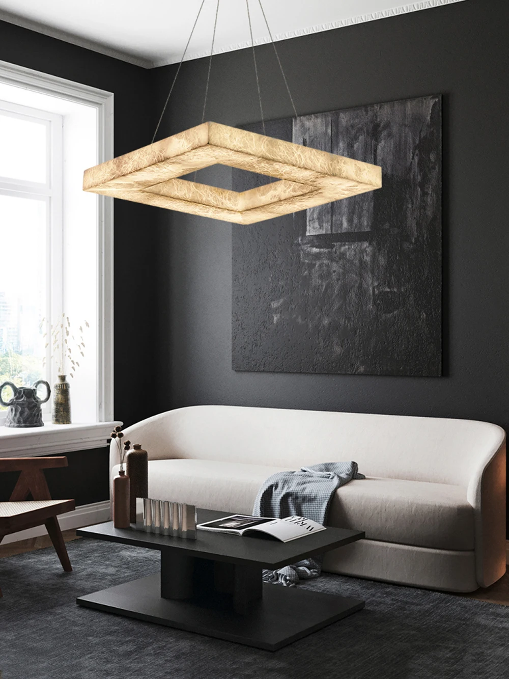 Dimmable LED Square Gold Chrome Black Pendant Light