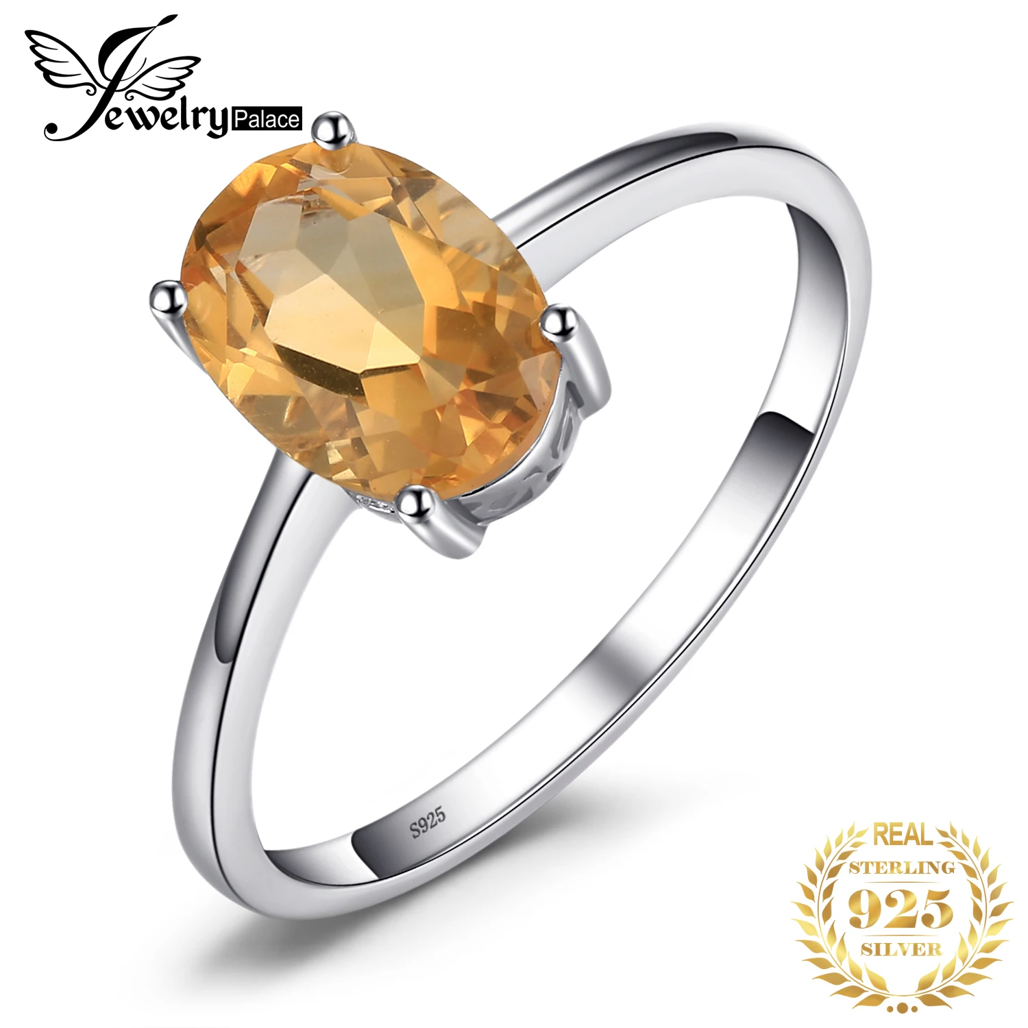 JewelryPalace Oval Yellow Genuine Natural Citrine 925 Sterling Silver Rings for Women Fashion Gemstone Solitaire Engagement Band