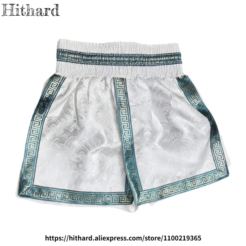 Kickboxing Pants White Premium Muay Thai Shorts Textured Satin Boxing Shorts Professional Match Competition Training Fight Wear