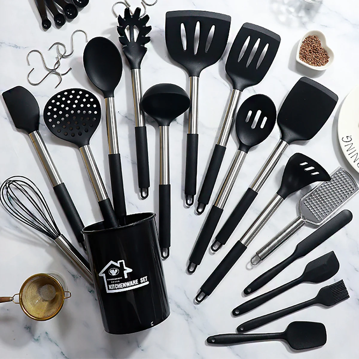 

15/27/37Pcs Silicone Cooking Utensils Set Nonstick Cookware Heat Resistant Stainless Steel Handle Kitchen Tools Kitchenware