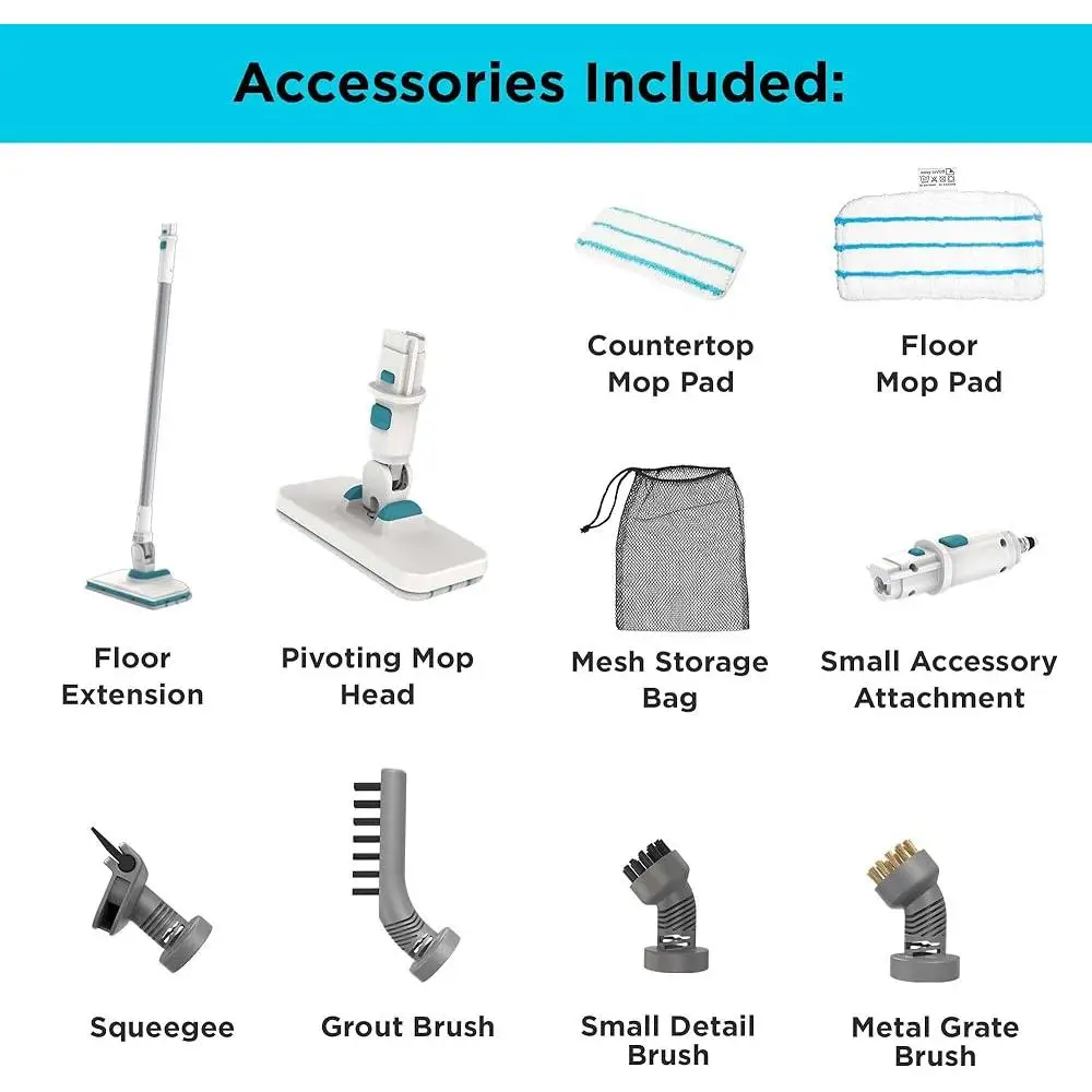 Multi-Purpose Steam Cleaner Corded Handheld Steam Mop 99.9% Germs Removal 6 Attachments Lightweight Quick Heat-up Multi-Surface