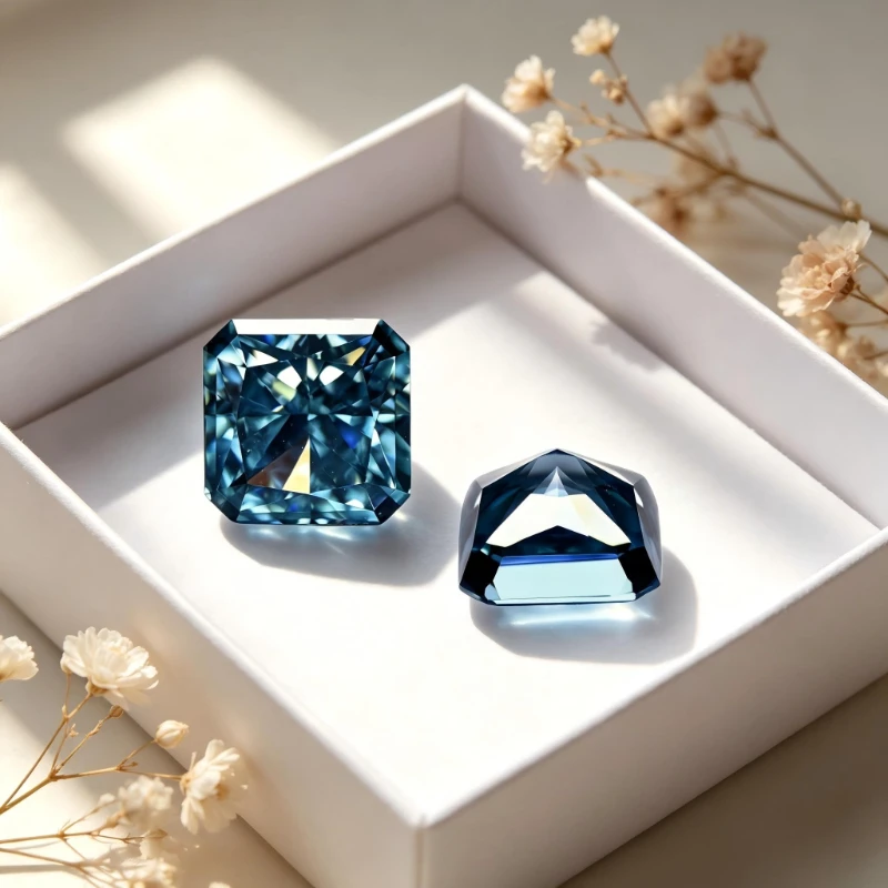Kubischer Zirkon, synthetischer Zirkon, Aquamarinfarbe, quadratische Form, CZ 4K-Schliff, 5A+ Qualität, Crushed-Ice-Schliff, hochkarätiger Diamant – Detail 2