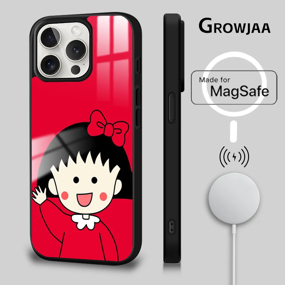 Cherry Cute M-Maruko chan Anime Phone Case For iPhone 15 14 13 12 11 Pro Max Plus Mini Mirror Magnetic Cover Funda Magsafe Case