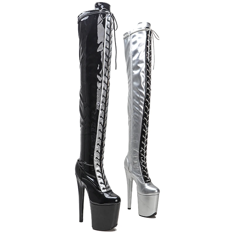 

Leecabe 20CM/8Inch Patent UPPER Women's Platform boot disco party High Heels Shoes Pole Dance boot thigh high boots 5B