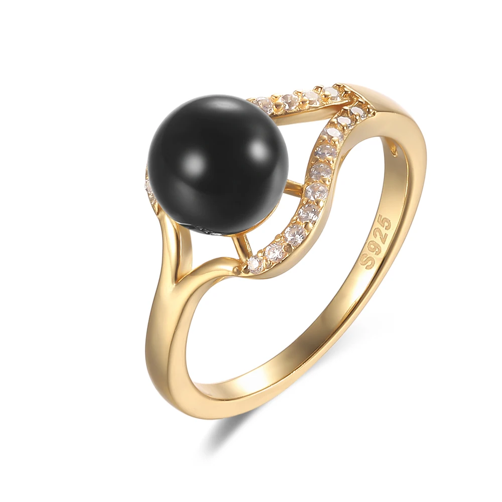 925 Sterling Silver Rings for Women 7mm Black White Pearls with AAA CZ Hollow Out Design Fine Jewelry 2022 Trend Wholesale