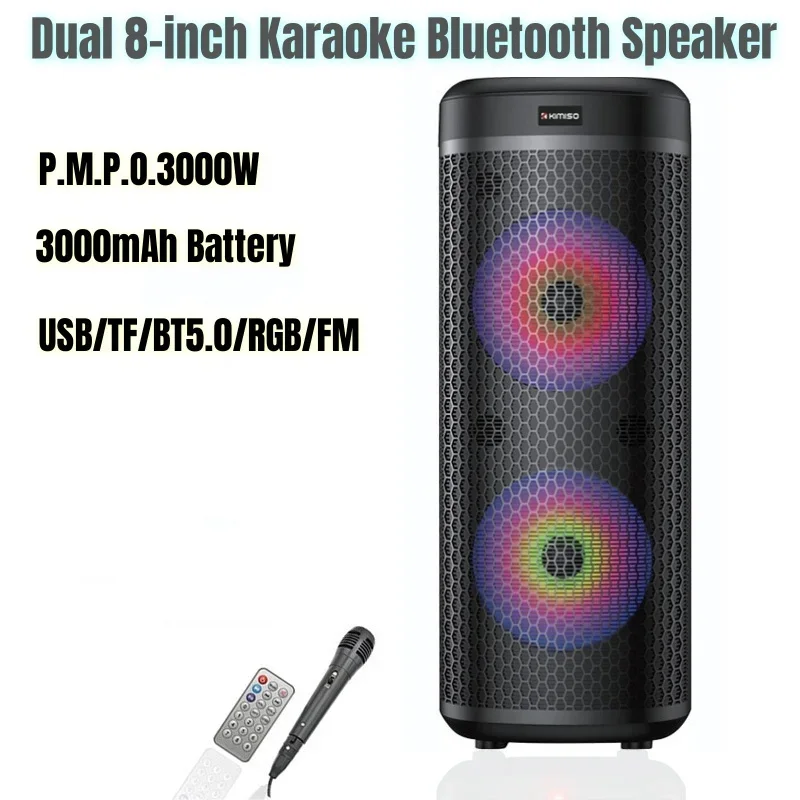 Powerful Outdoor Karaoke Speaker with MIC Super Bass Subwoofer Dual 8-inch Caixa De Som Bluetooth Speaker Portable Sound Column