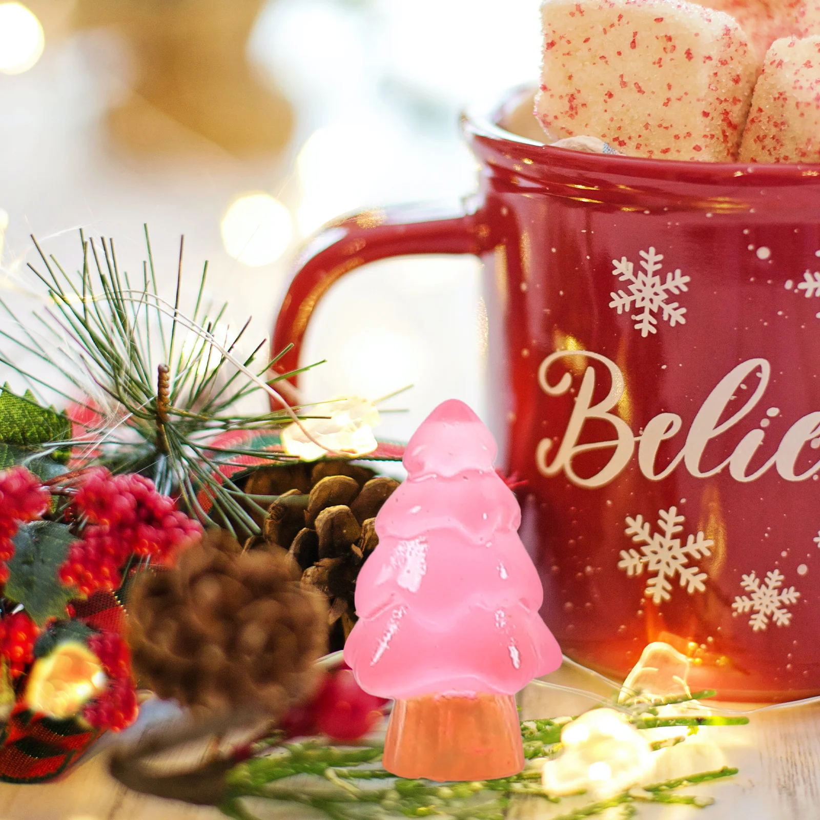 

8 Pcs Luminous Small Ornaments Mini Trees for Table Decor Desktop Decorative Tabletop Figurines Resin