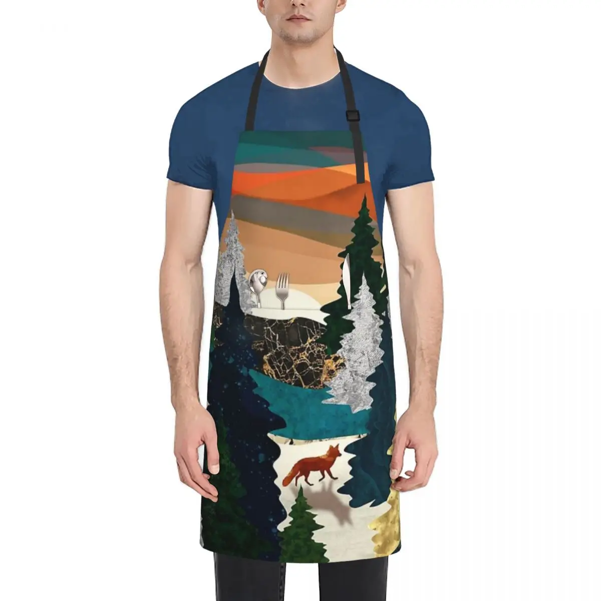 

Amber Fox Fashion Dacron Kitchen Aprons For Woman Men Chef Work