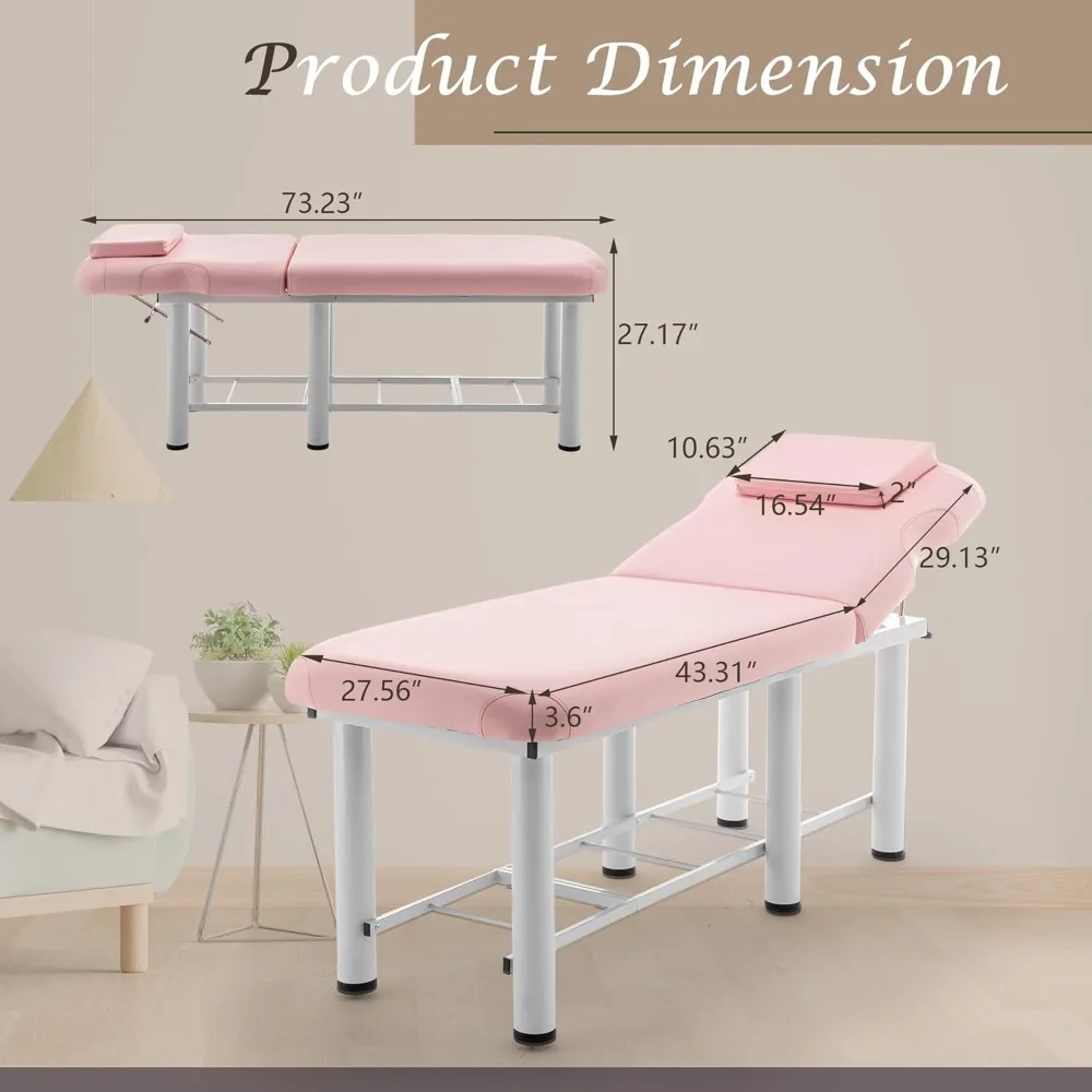 Cama de massagem profissional ajustável, 73 polegadas x 27,5 polegadas, cama de terapia fixa, cama de salão com espuma viscoelástica