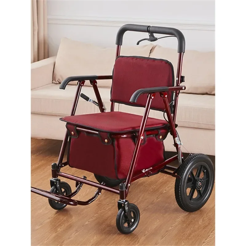 The folding shopping cart seat can sit four-wheeled shopping cart can be pushed to widen the elderly trolley