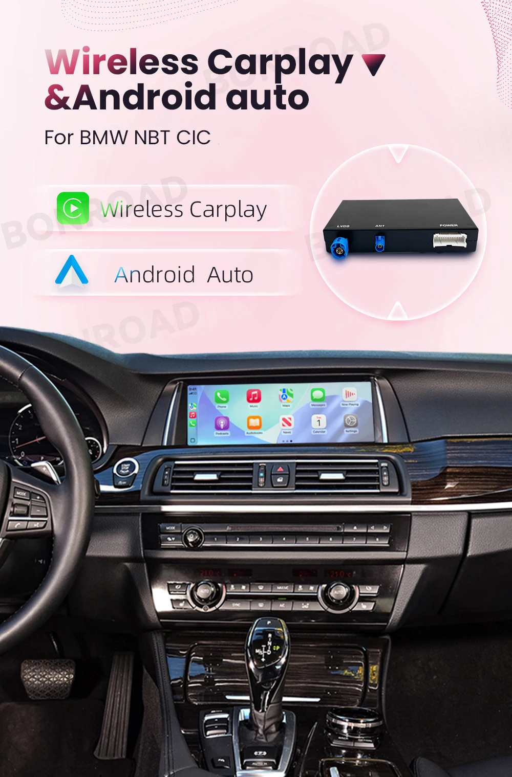 Bonroad drahtloses carplay android auto modul für bmw 5 7er f10 f11 f07 gt f01 f02 f03 f04 x3 x4 f25 f26 mit spiegel verbindung – Detail 2