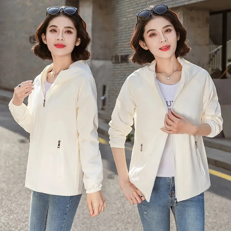 Windbreaker Jacket Women 2024Spring Autumn New Trench Coat Female Sports Leisure Outerwear Large Size Hooded Outcoat Ladies Tops