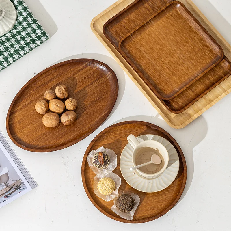 

Home bamboo tray Restaurant tea set tray, hotel tea tray, simple Japanese bamboo fruit cake dinner plate, China-Chic style