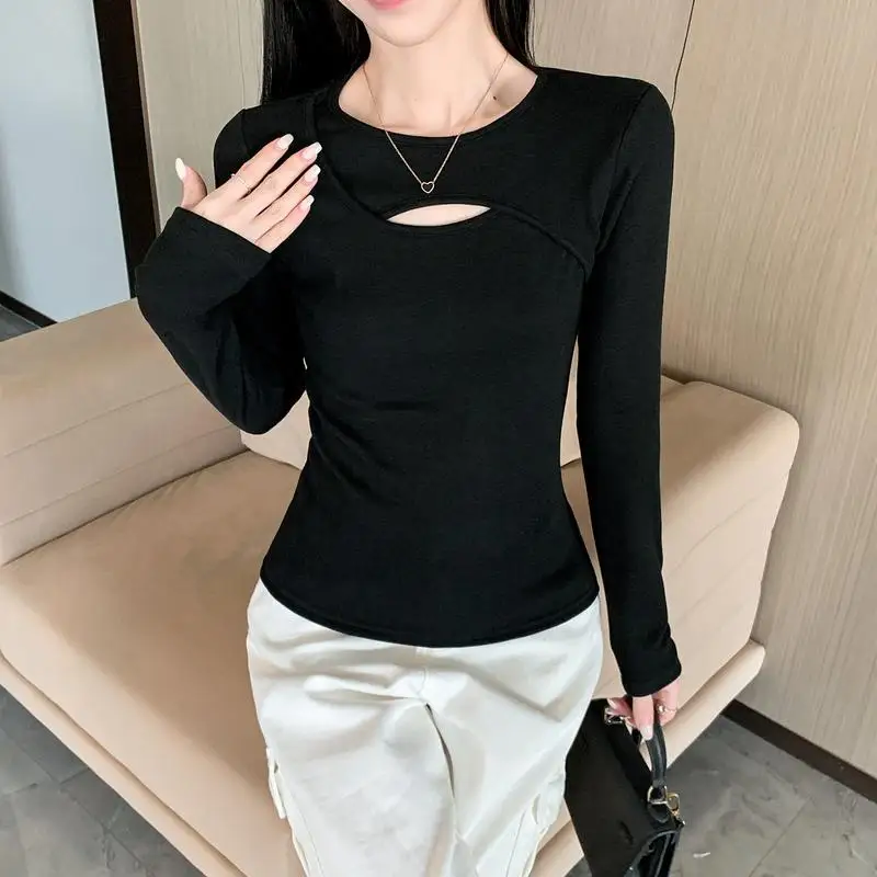 Patch Sexy Hole T-shirts Long Sleeve Winter Tops Slim Y2K Vintage Tees Shirts Korean Fashion Kpop Cheap Clothes Woman Tshirts