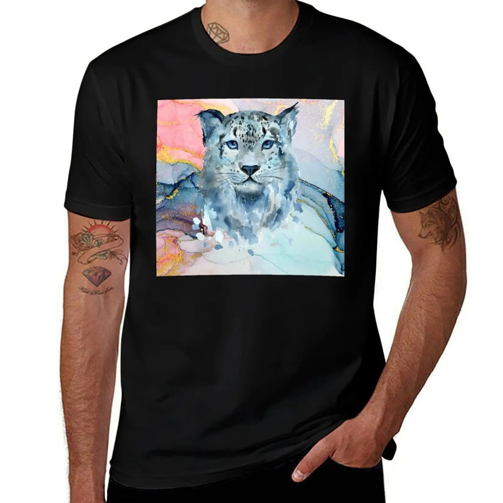 

Painted Snow Leopard T-Shirt funny t shirts man t shirt man luxury t shirts for man pack cotton T-shirt