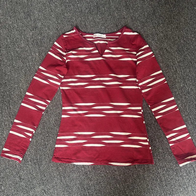 Katoenen T-shirts Vrouwen Lange Mouw Gestreept T-shirt Dameskleding Mode Slanke Tops T-shirt Femme