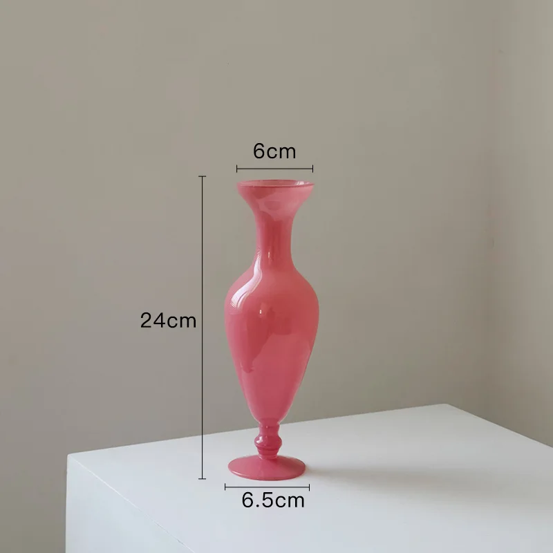Medieval Pink Glass Vase Living Room Decoration Flower Arrangement French Retro Style