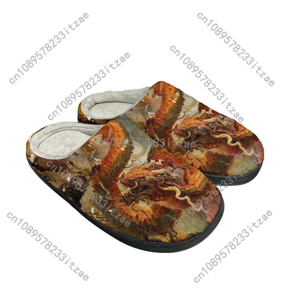 Hot Chinese Dragon Fashion Cotton Custom Slippers Mens Womens Teenager Plush Casual Keep Warm Shoes Thermal Comfortable Slipper