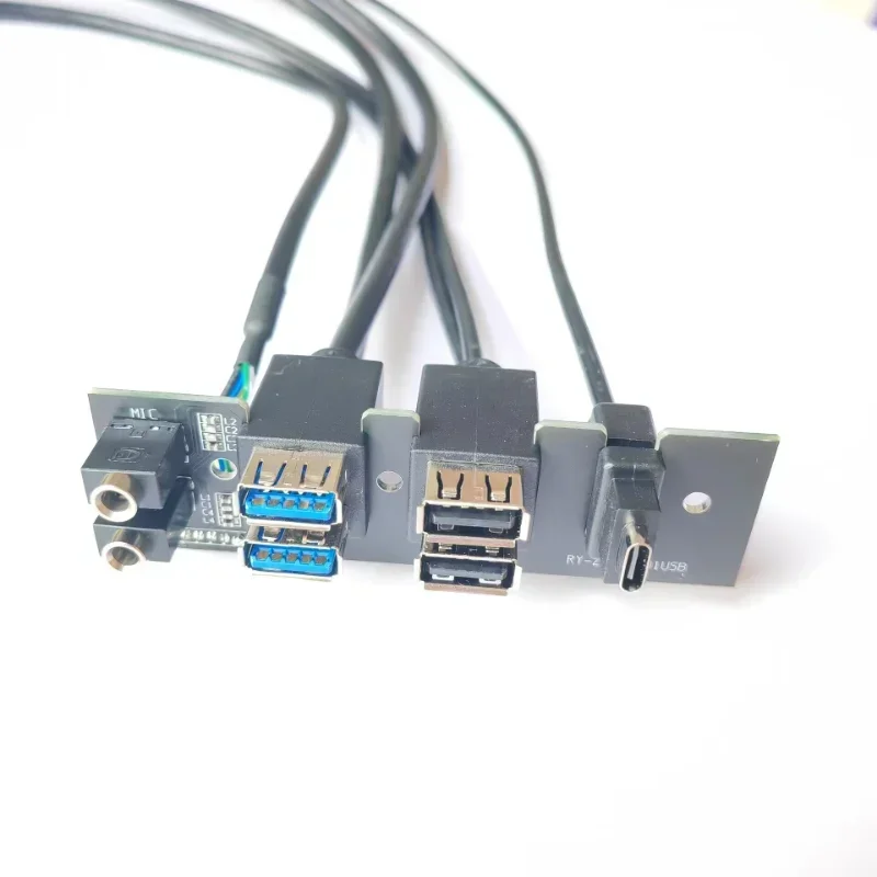 Motherboard Extension Chassis Front Panel Cable 19Pin 9Pin To Type-C 2-Port USB 2.0 3.0 HD Audio 3.5mm Socket Cord 94mm x 27mm