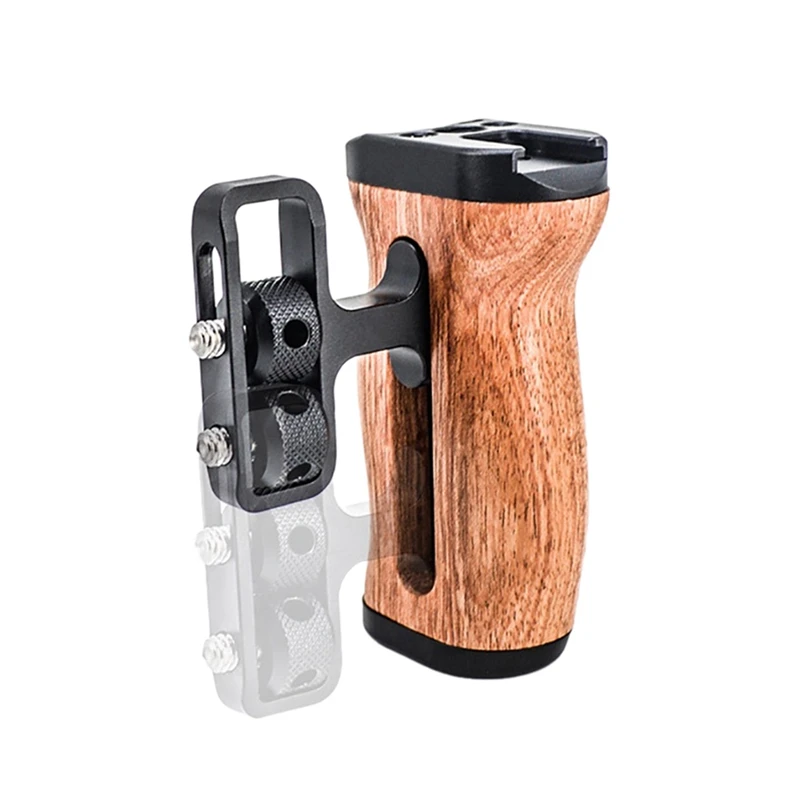 New Camera Side Handle Grip For Sony/Canon/Nikon DSLR Camera Cage Left Right Side Wooden Handgrip With Cold Shoe