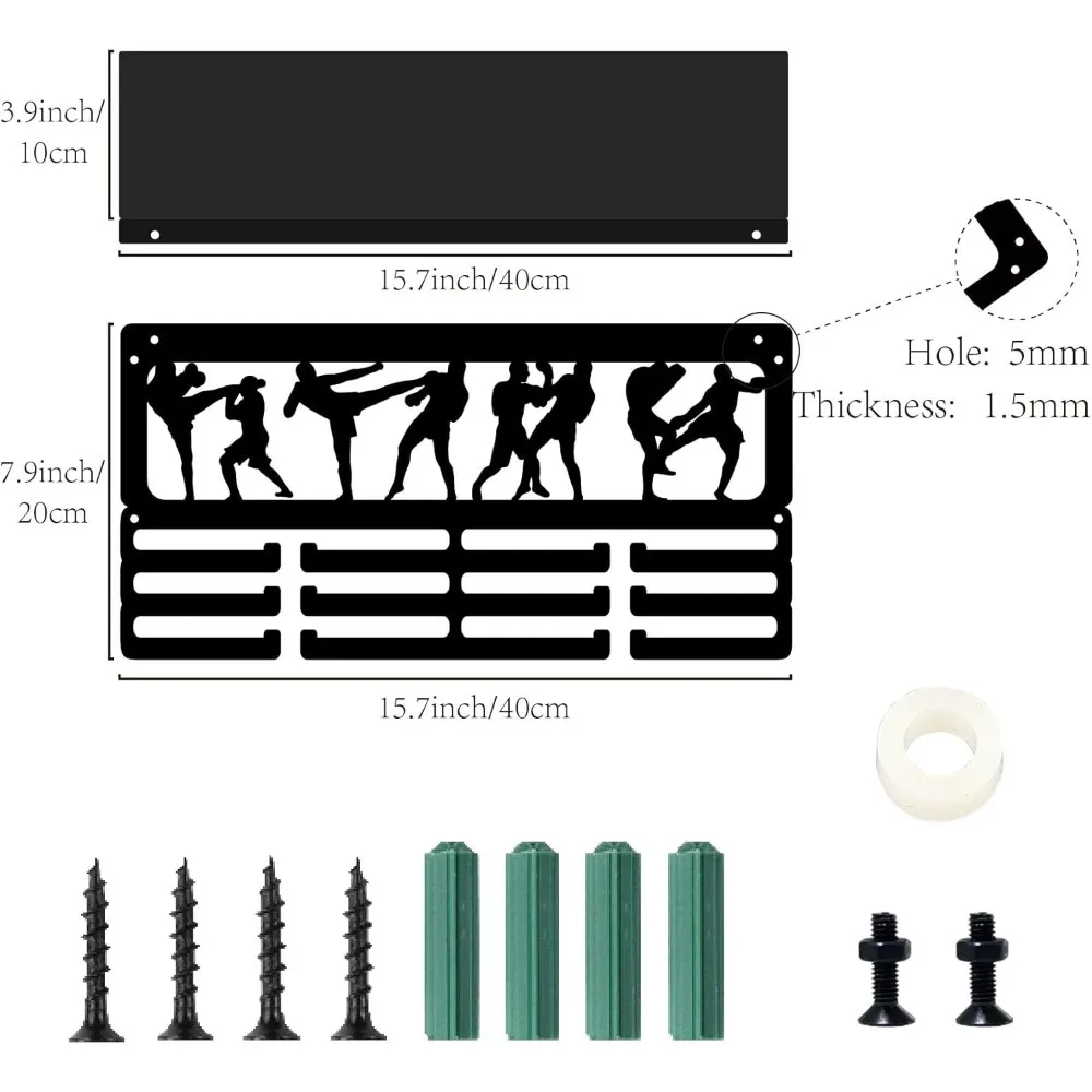 Boxing Medal Holder Trophy Shelf Display with 12 Hooks Sports Medal Hanger for Wall Mount Hanging 60+ Medals Lanyard making kit