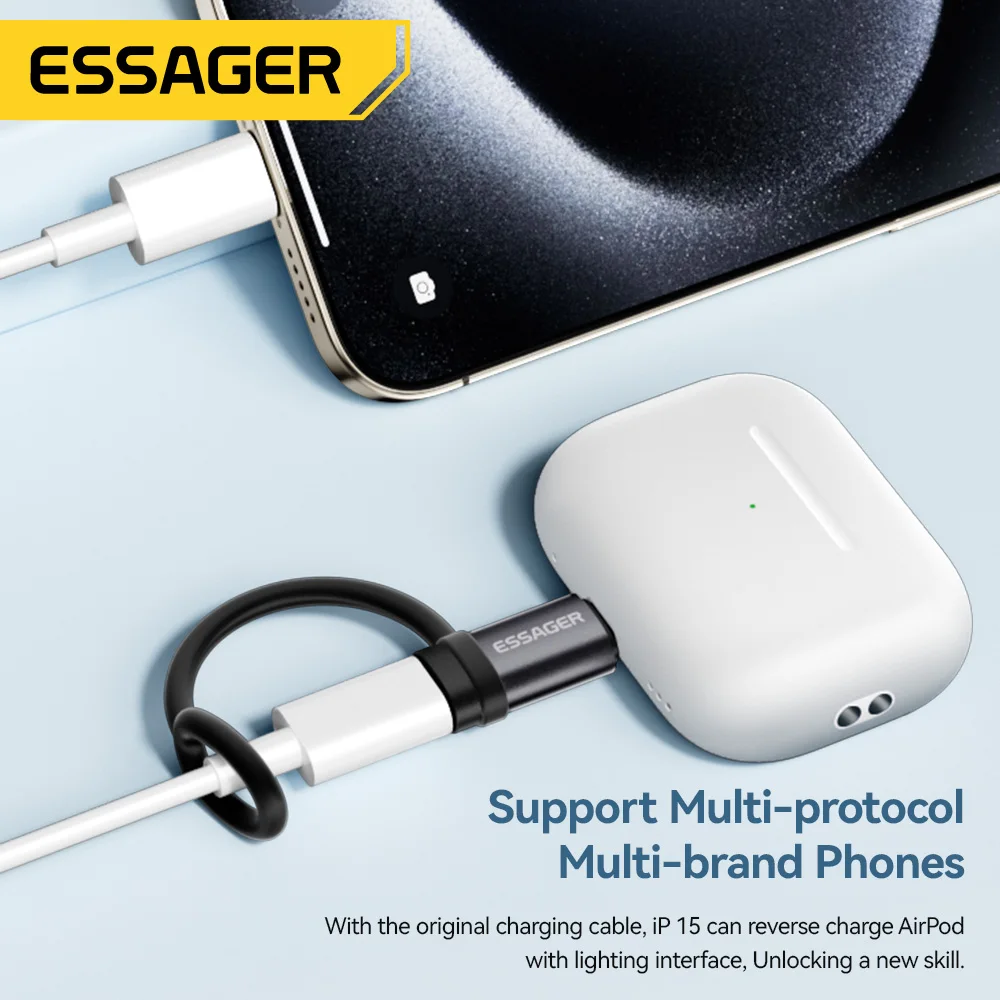 Essager الإضاءة إلى نوع C محول 3A شحن سريع IOS أنثى إلى نوع-C ذكر موصل آيفون 15 14 13 برو آي باد محول