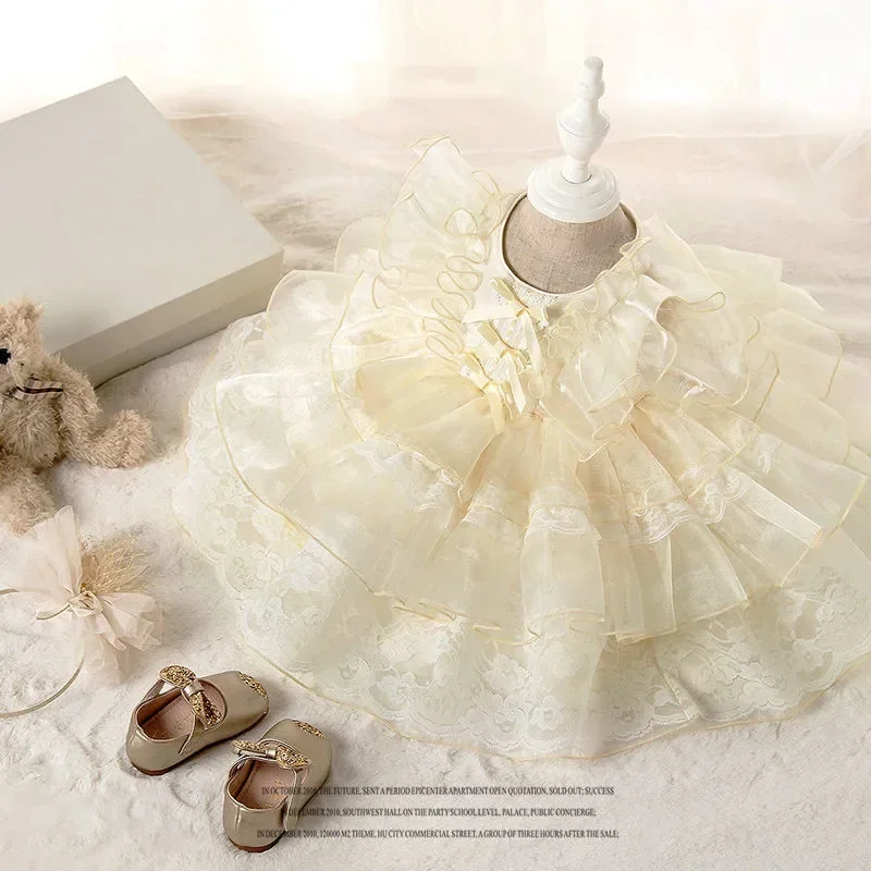 Lace Bowknot Lolita Spanish Stylish Dresses for Baby Girls Children Infant Ball Gown for Birthday Party Kawaii Outfit Summer