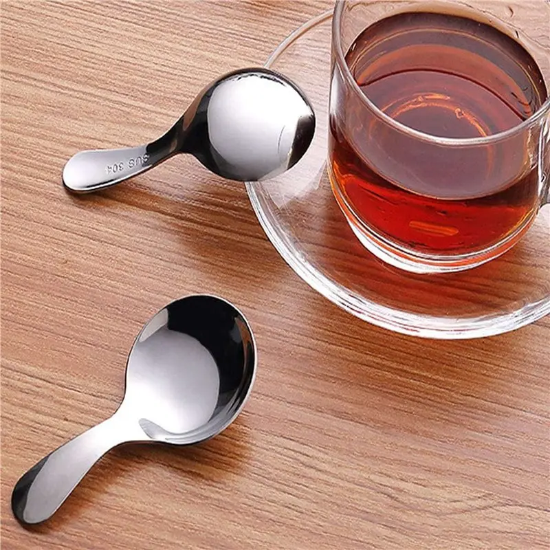 ABVG-18 Pcs Stainless Steel Short Handle Spoons Mini Salt Spoons Condiments Spoon Dessert Spoon Tea Coffee Spoons,Silver