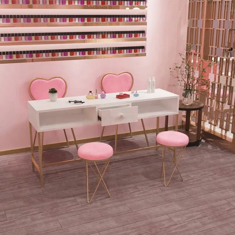 Modern Commercial Salon Furniture Manicure Station Table and Chairs Nail Bar for Mall Use