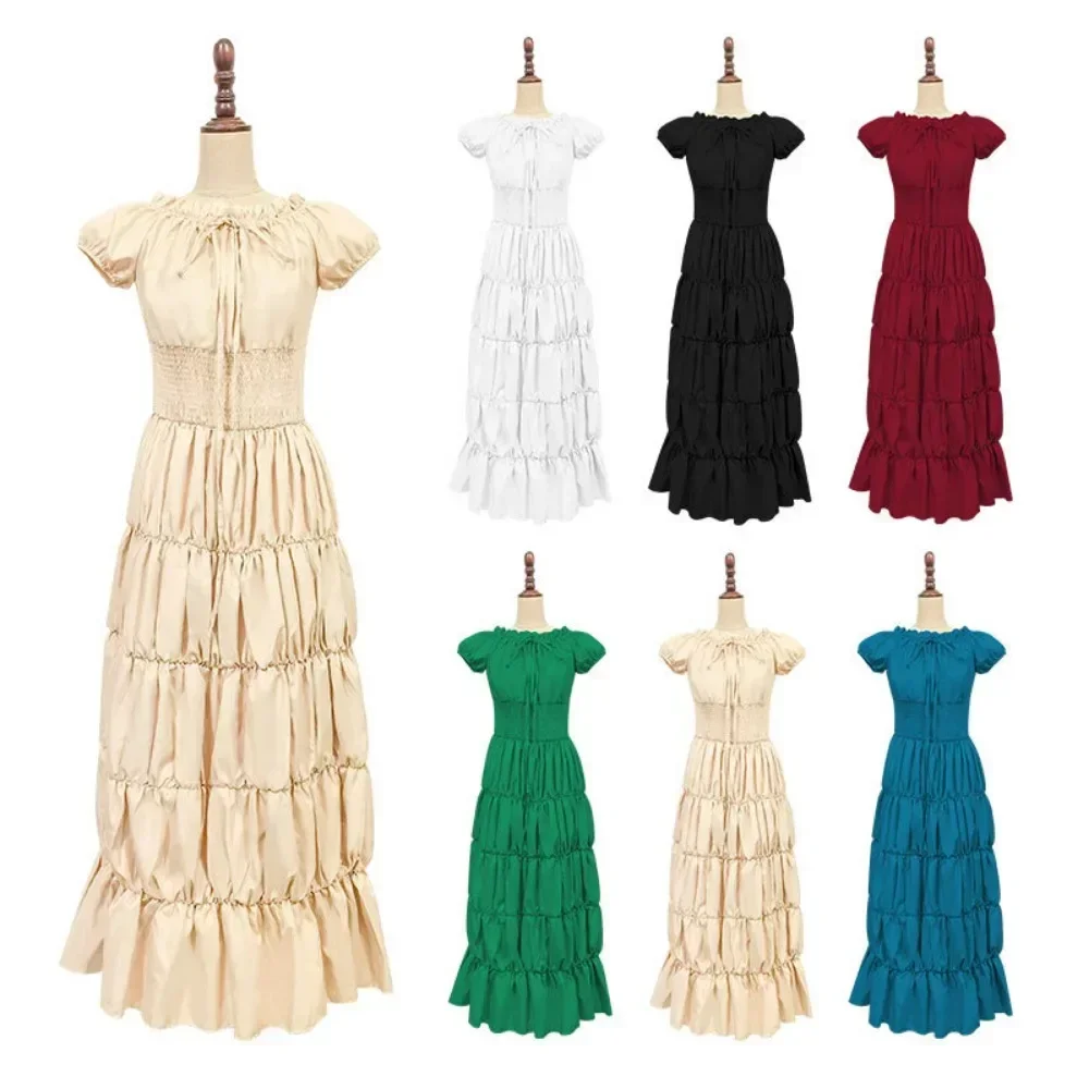 

Medieval Renaissance Retro Cosplay Costume Elegant Dress Boho Pleated Skirt Gown Gothic Women Halloween Carnival Clothes Adult