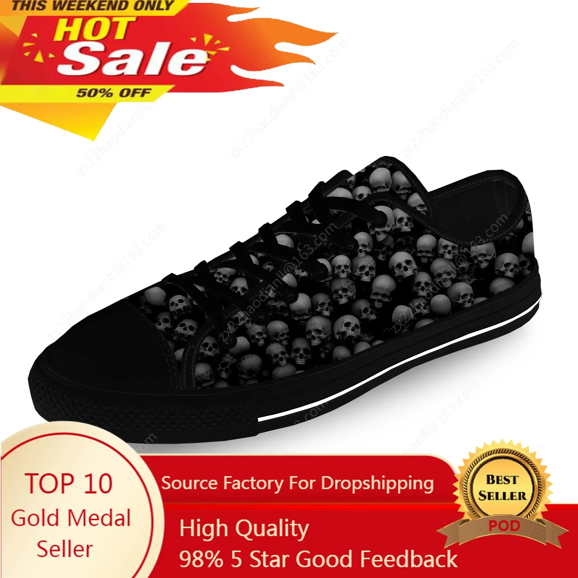 SKull Skeleton PAisley Horror Halloween Casual Cloth 3D Print Low Top Canvas Fashion Shoes Men Women Breathable Sneakers