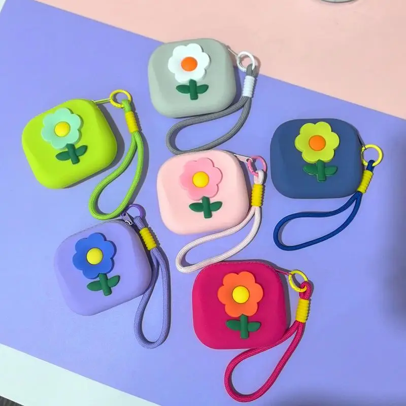 Blumen-Silikon-Aufbewahrungstasche mit Trageband, quadratische Münztasche, wasserdicht, multifunktionale Mini-Geldbörse, Aufbewahrung für Kopfhörer – Detail 4
