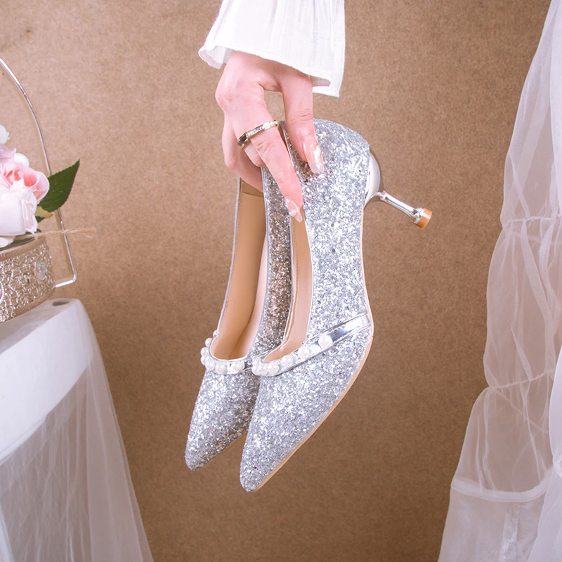 

Large Size High Heels Wedding Shoes 2022 New Fashion Bridal Shoes Stiletto Heels Can Be Worn Every Day Shallow Mouth Shoes