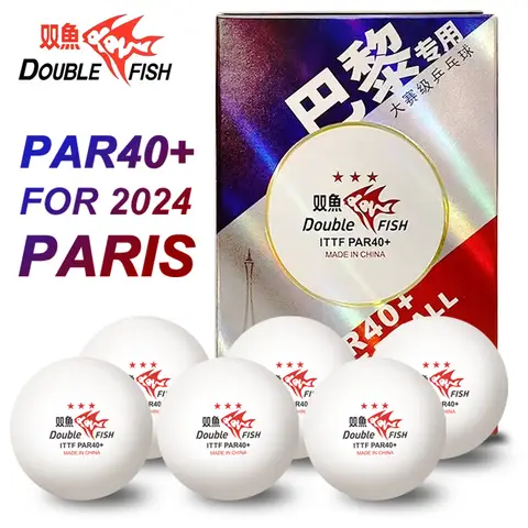 더블 피쉬 탁구 공 PAR40 + 3 별 탁구 공 6 팩 파리 2024 대회를위한 전문 탁구 총알