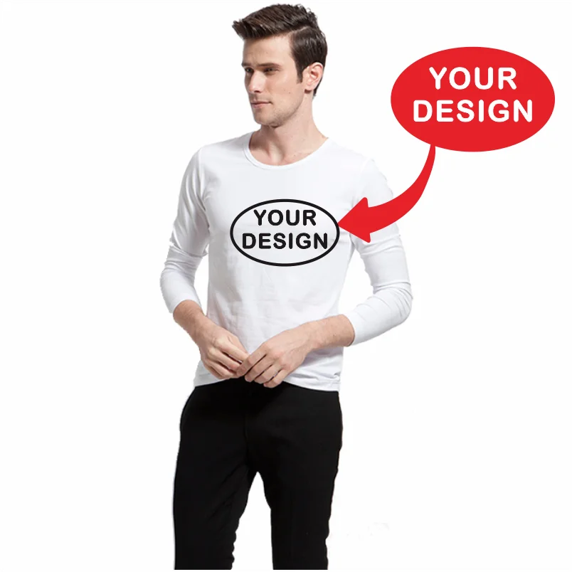 New Spring Festival Long Sleeved T-shirt LOGO Custom Embroidered Print Solid Color O-neck Basic Top Plus Size T-shirt image 3