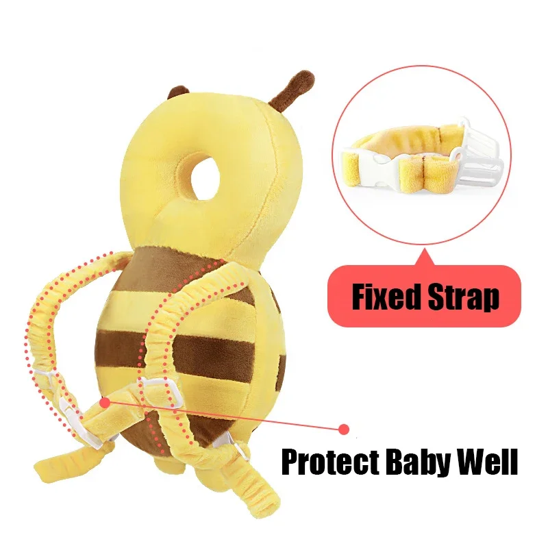 Protector de cabeza y espalda para niños, almohada de protección para bebé, aprender a caminar, equipo de cabeza, prevención de lesiones, almohadilla de seguridad, abeja de dibujos animados