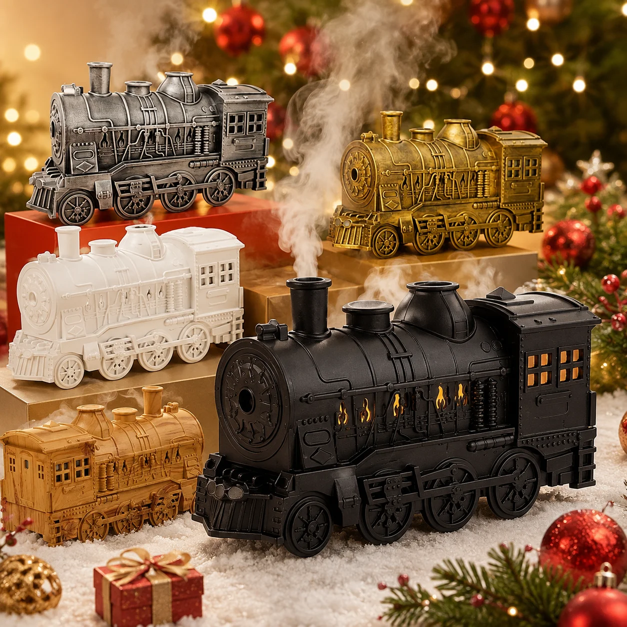 Christmas Train Humidifier Aromatherapy Diffuser 300ml Jellyfish Mist LED Night Light Remote Control for Home Bedroom Gift