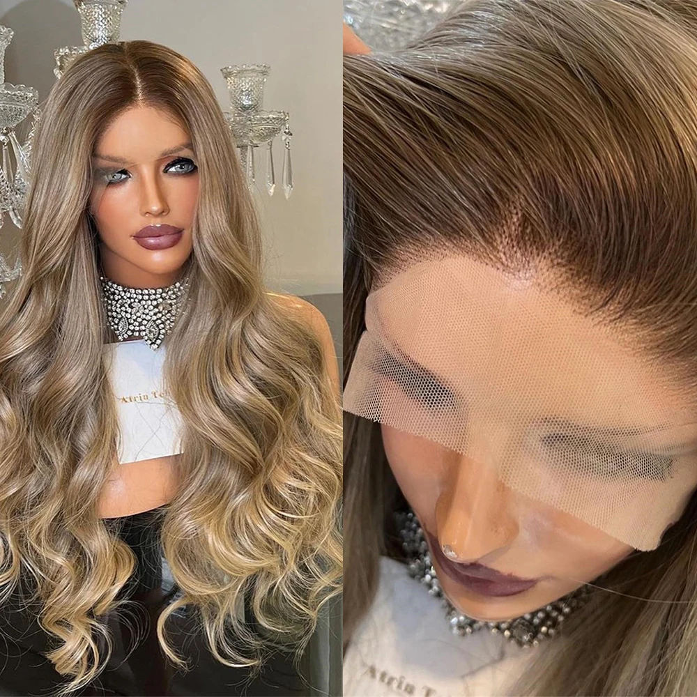 

Синтетический парик с волнистыми волосами цвета светлого блонда, с кружевной передней частью 13x4, омбре с натуральной линией роста волос, реалистичный вид, для женщин, для косплея и вечеринок