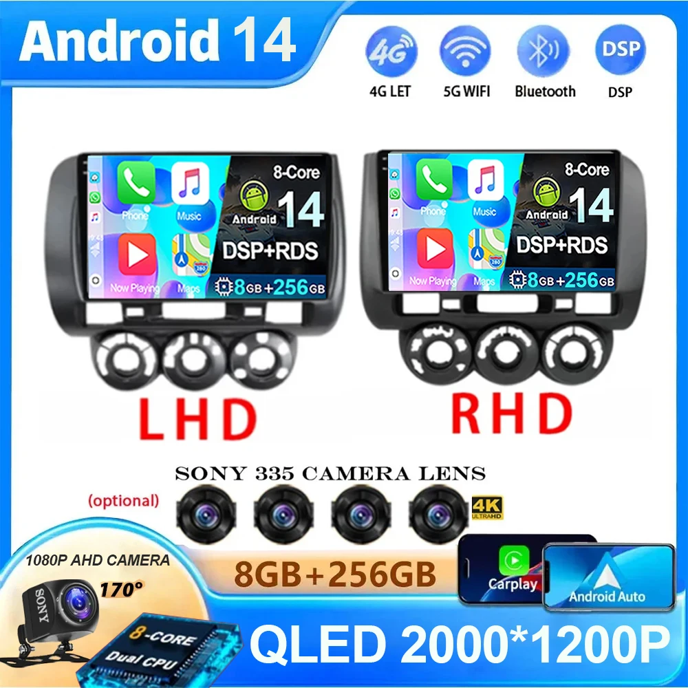 

Android 14 Car Radio For Honda Fit Jazz City 2002 2003 -2007 Autoradio Multimedia Player QLED IPS Screen Carplay No 2Din DVD DSP