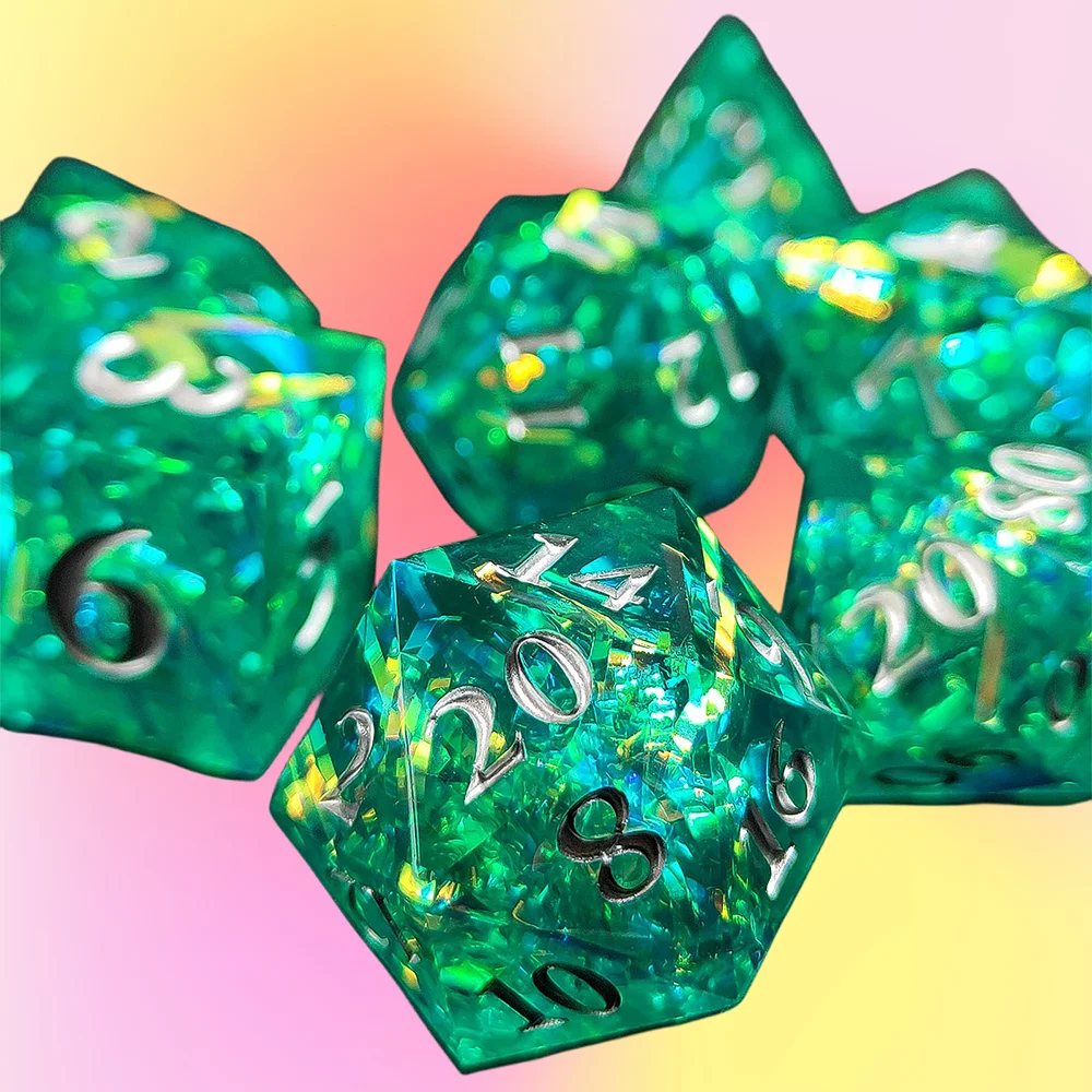 

Green Resin Dice Sharp Edge Polyhedral Dice DND Dice Set For Dungeon and Dragon Pathfinder Role Playing Game(RPG)/MTG Game